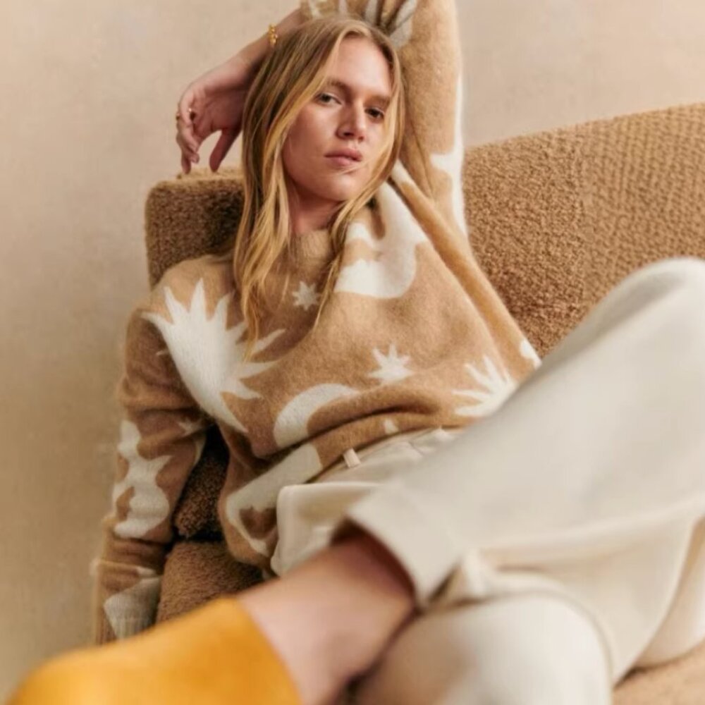 Sézane Pangea Camel and Cream Star & Moon Pattern Sweater - Picture 3 of 7
